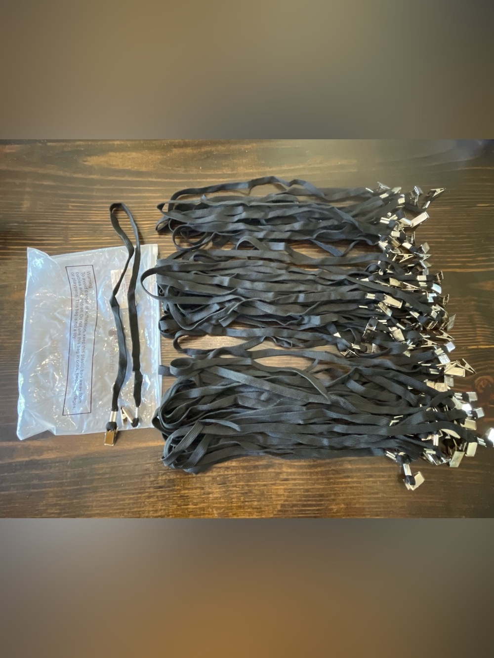 Patelai 50 Pack Double Clip Lanyards Black ID Badge Holder No Flip Flat Woven